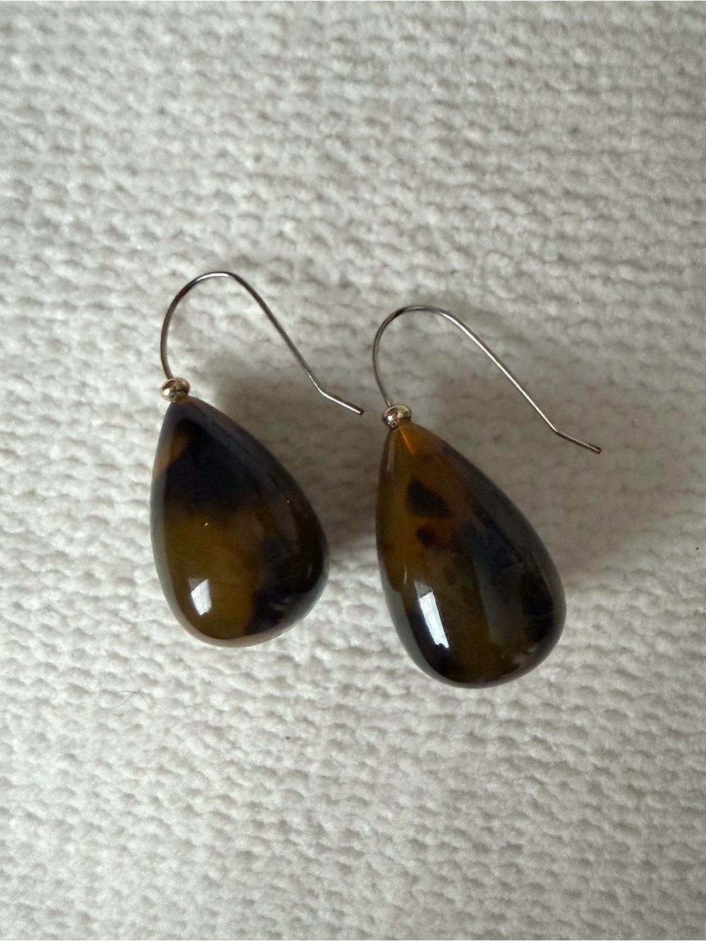 Tortoiseshell Teardrop Dangle Earrings - Brown Resin